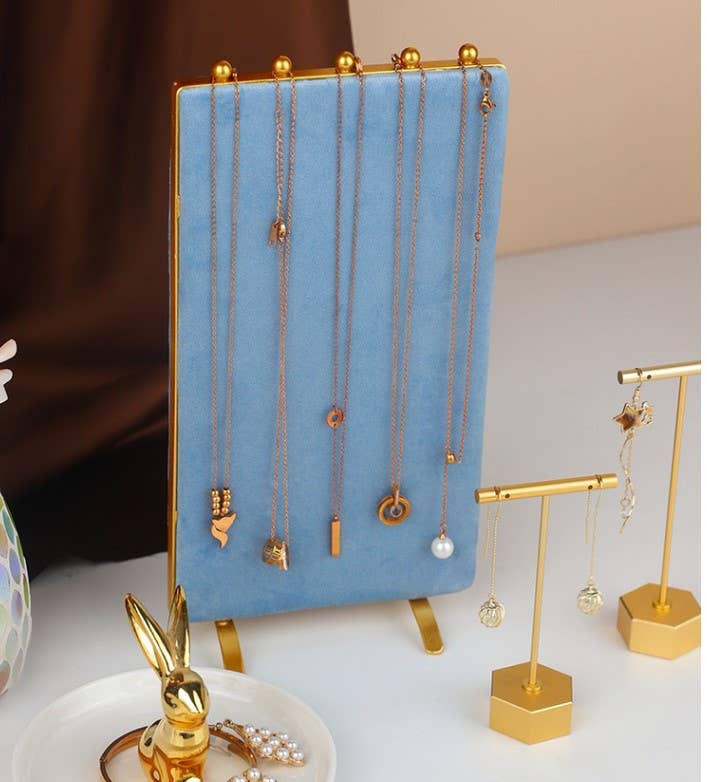 Vintage Inspired 2-Sided Velvet Jewelry Display Panel Stand: Large / Blue (Reversible)