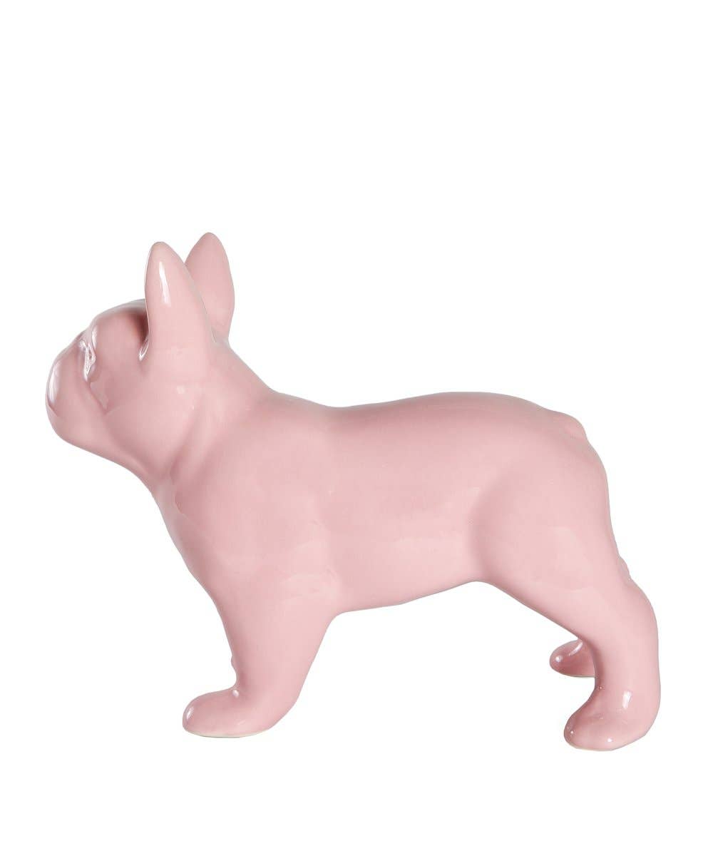 Standing Frenchie Ceramic Statue: Glossy White