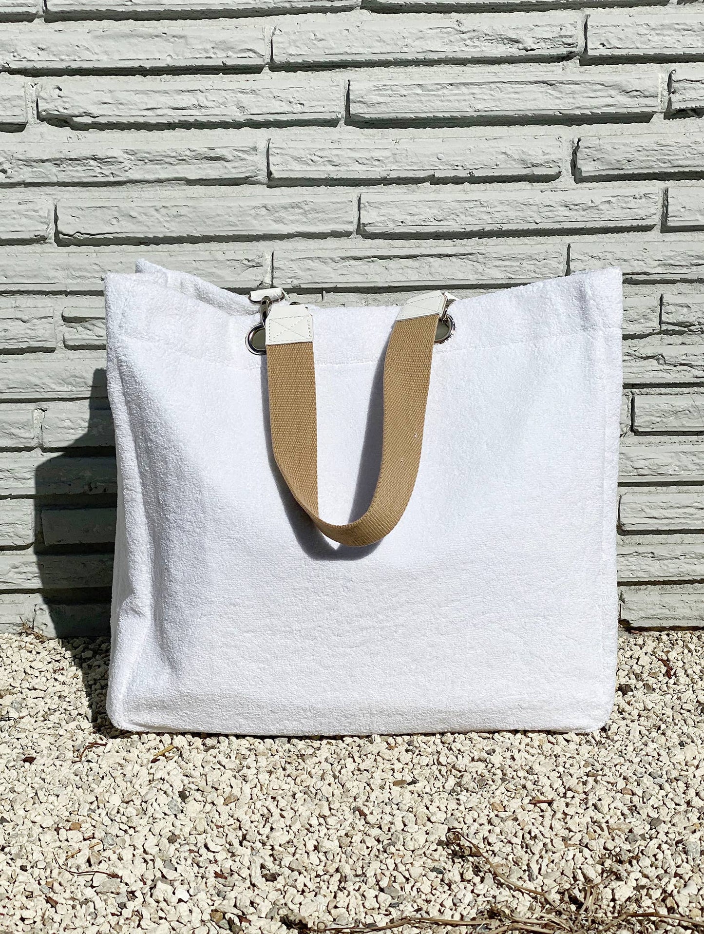 White Terry Plastic Lined Tote