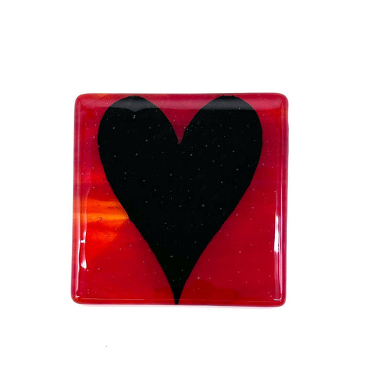 Black Heart 4" Handmade Fused Glass Bar Coaster