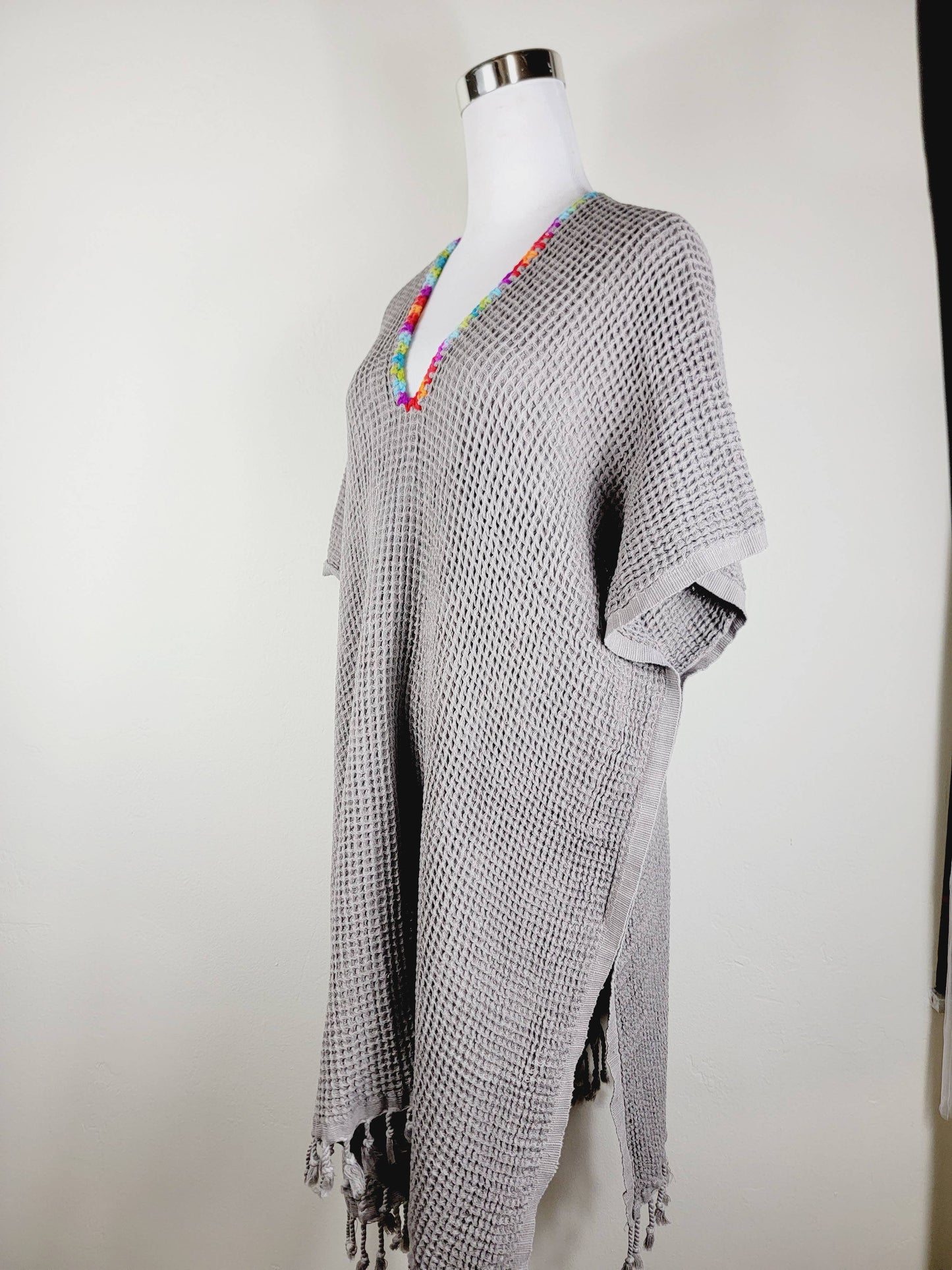 Beach cover-up, Hand made Honey comb wave Cotton cover GRAY