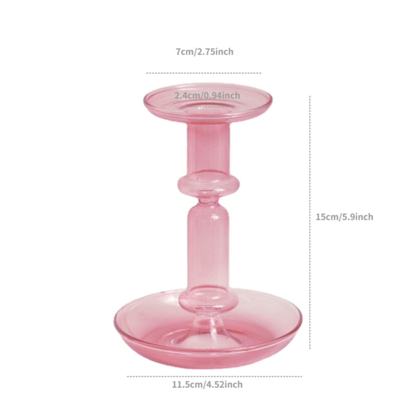 Borosilicate Glass Candle Holder Pink/Brown: Short Pink