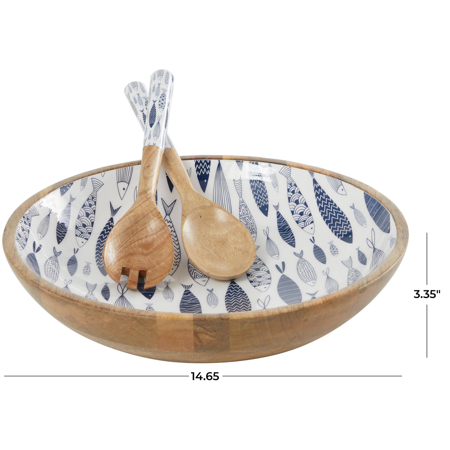 Blue or Cream Mango Wood Handmade Decorative Bowl Set of 3: Light Blue