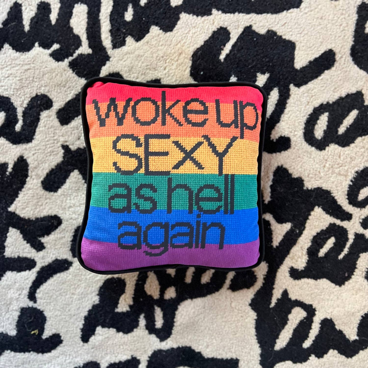 Velvet "Woke Up Sexy As Hell Again" f/d custom made pillow: Pink