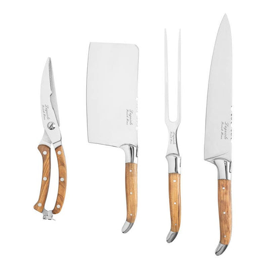 4-Piece Chef Knife Set Olive Wood Handles