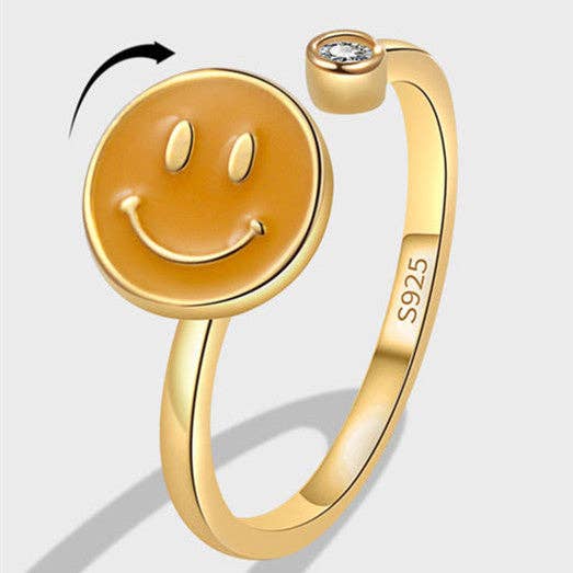 Smiley Anxiety Fidget Spinner Ring in 925 Sterling Silver: Gold