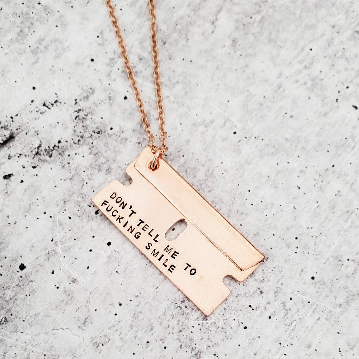 Bitch, I'm from The Hamptons Razor Blade Necklace: Gold / 22"