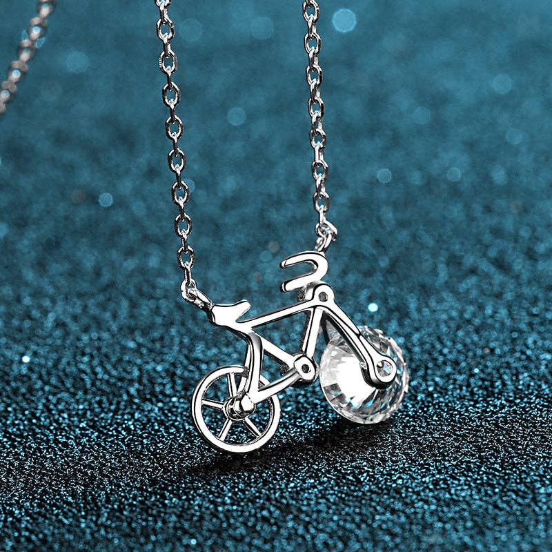 Moissanite Bicycle Pendant Necklace in 925 Sterling Silver