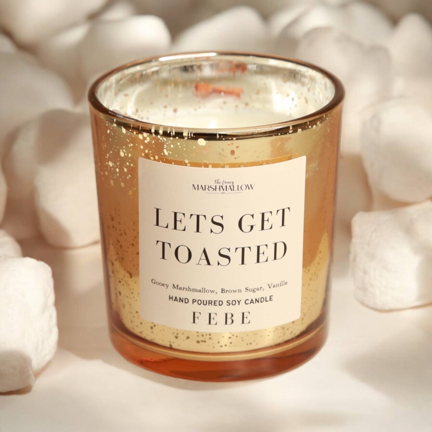 Lets Get Toasted- Toasted Marshmallow 5oz Gold Glass Candle