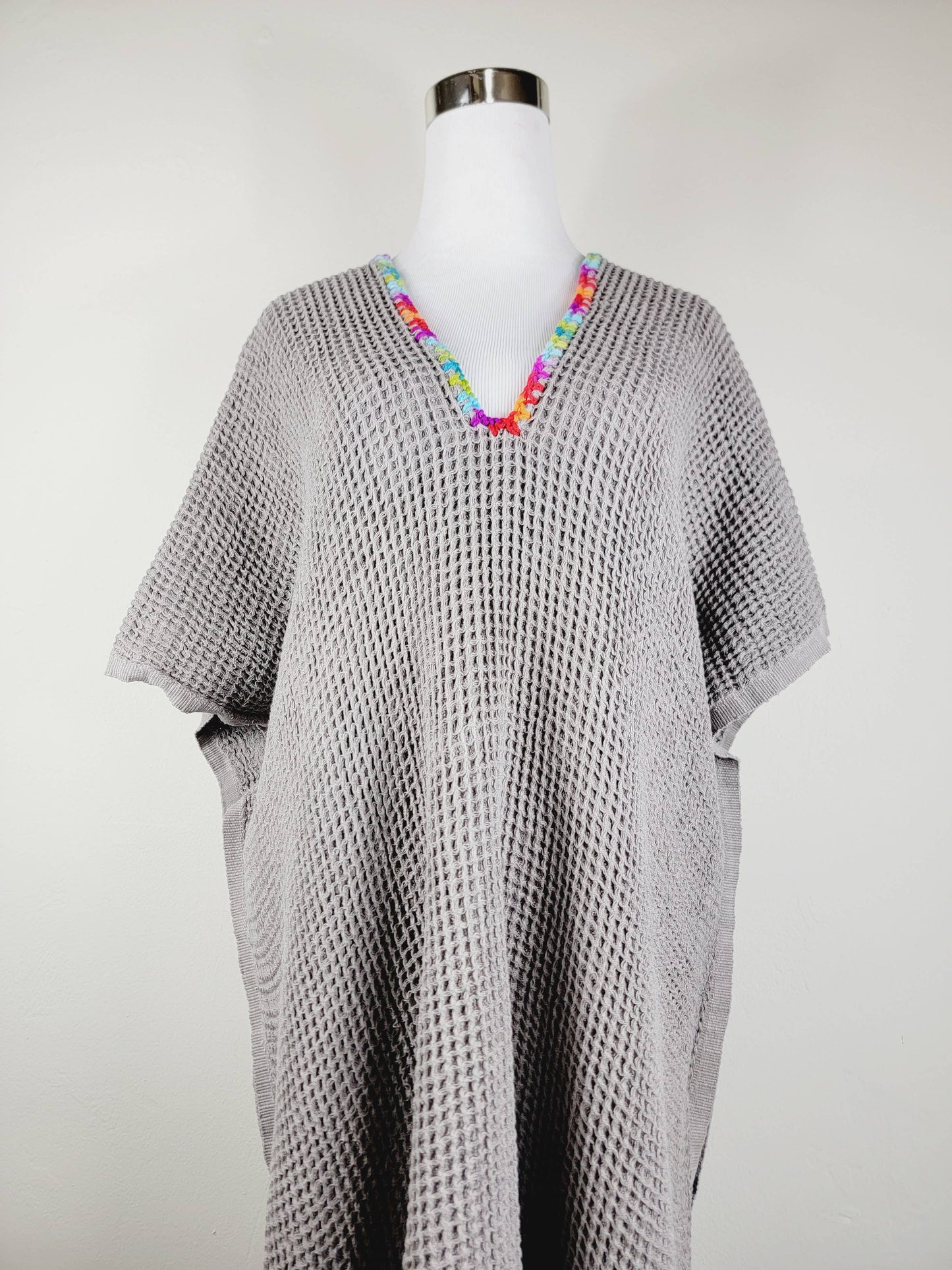 Beach cover-up, Hand made Honey comb wave Cotton cover GRAY