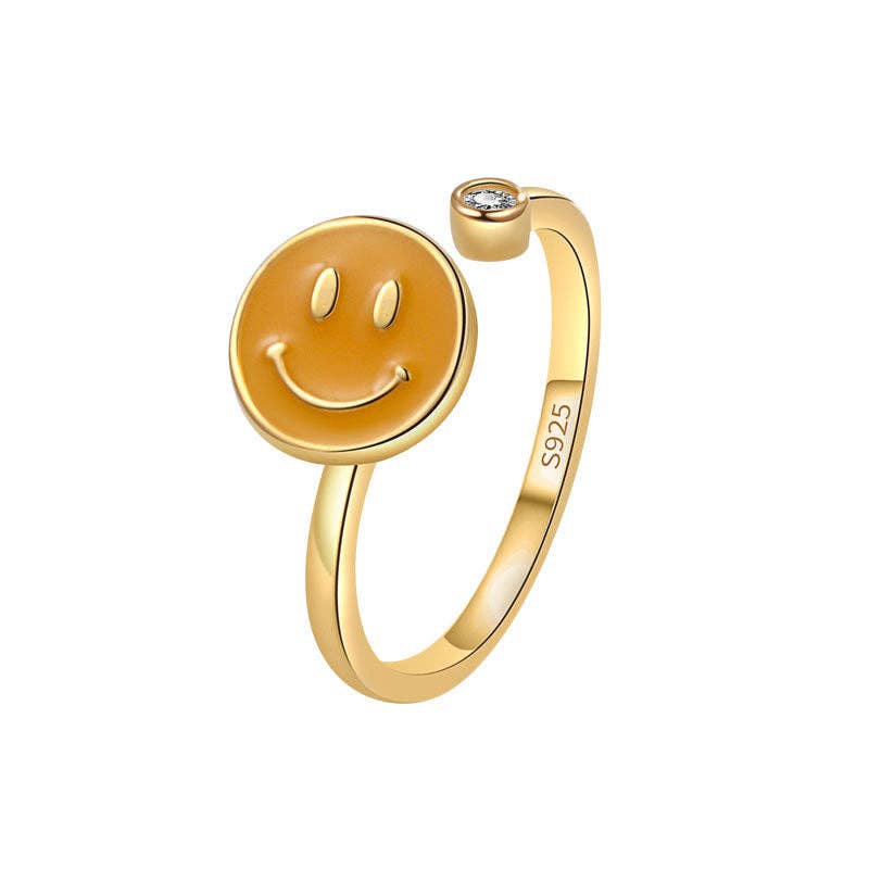 Smiley Anxiety Fidget Spinner Ring in 925 Sterling Silver: Gold