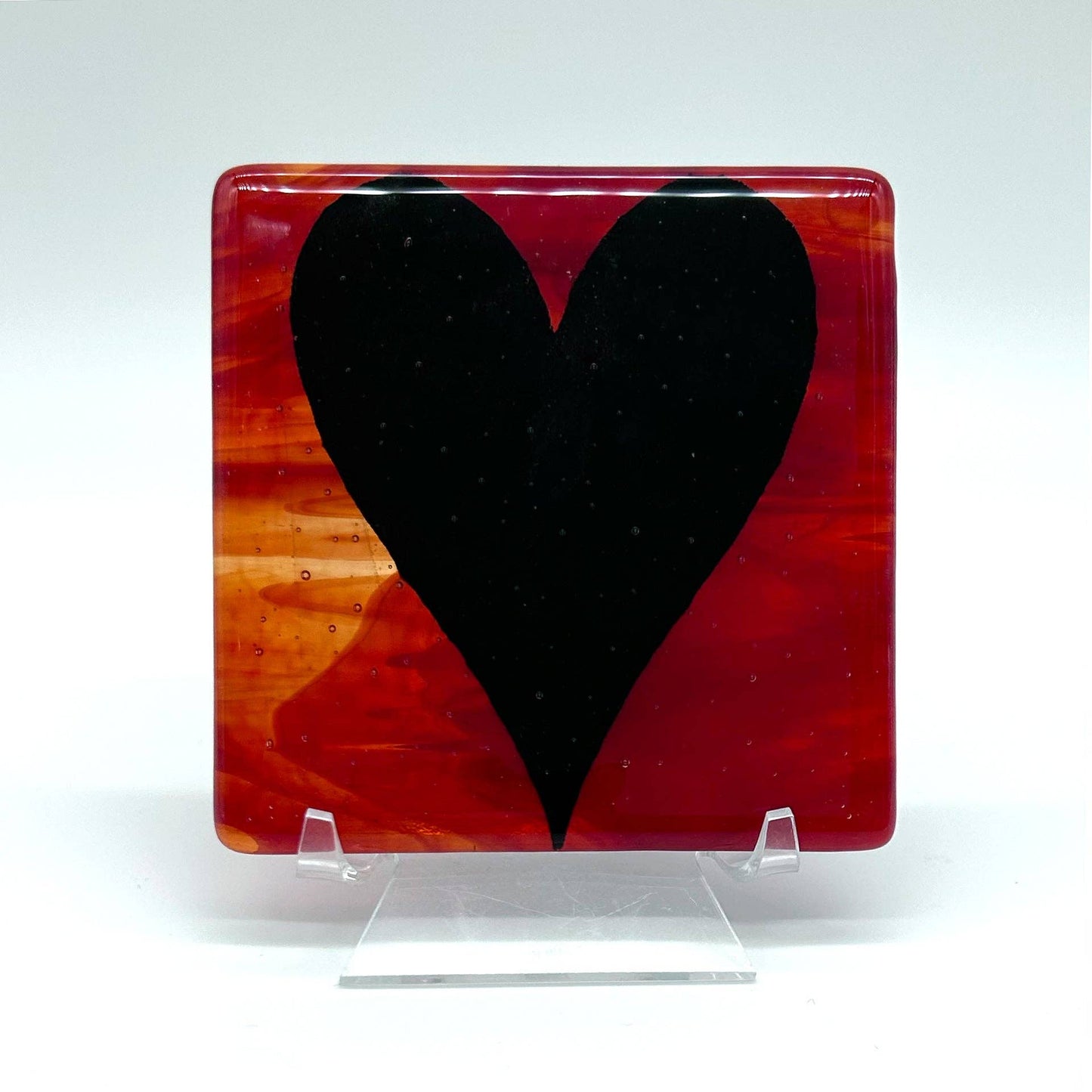 Black Heart 4" Handmade Fused Glass Bar Coaster