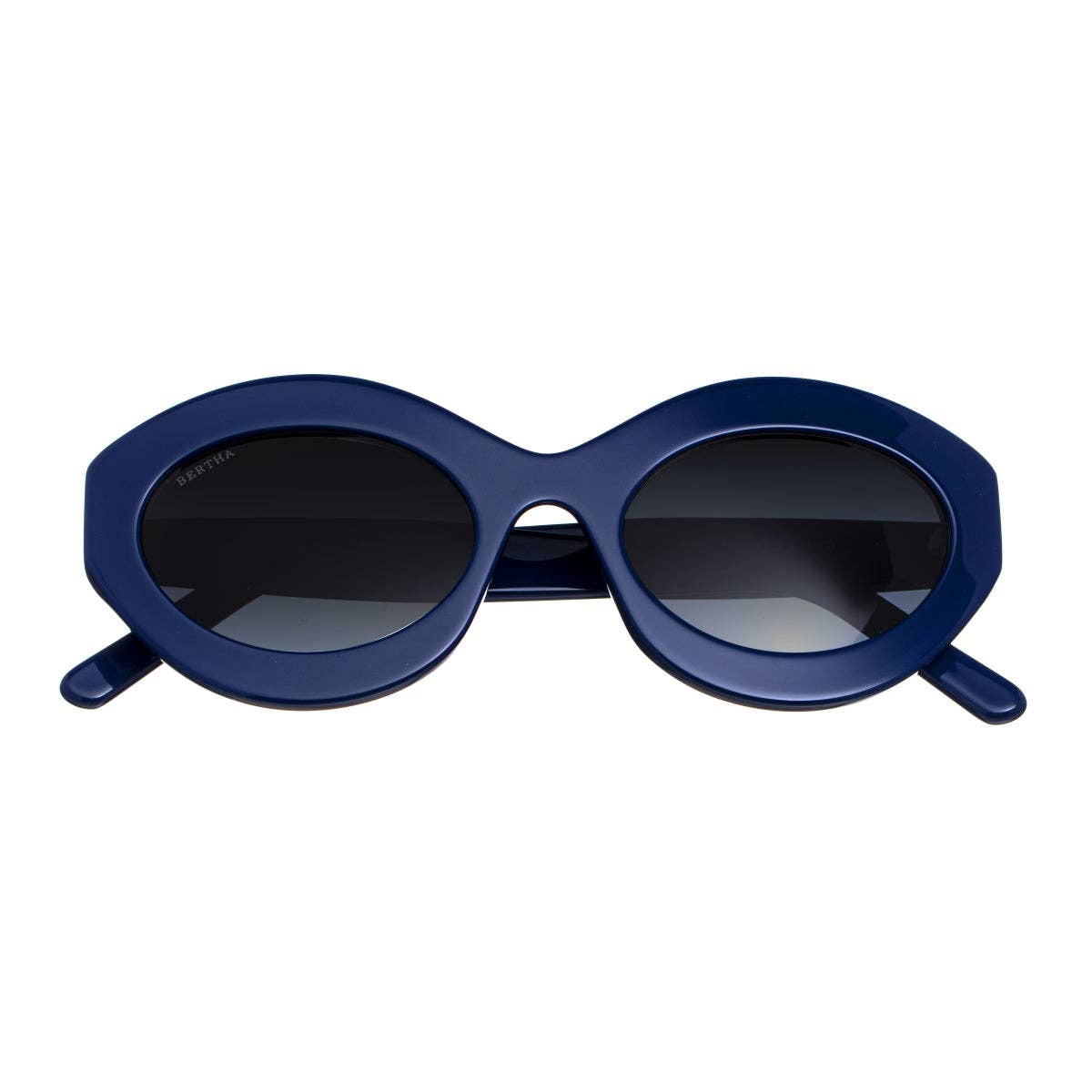 Bertha Severine Handmade-in-Italy Polarized Oval Sunglasses: Navy