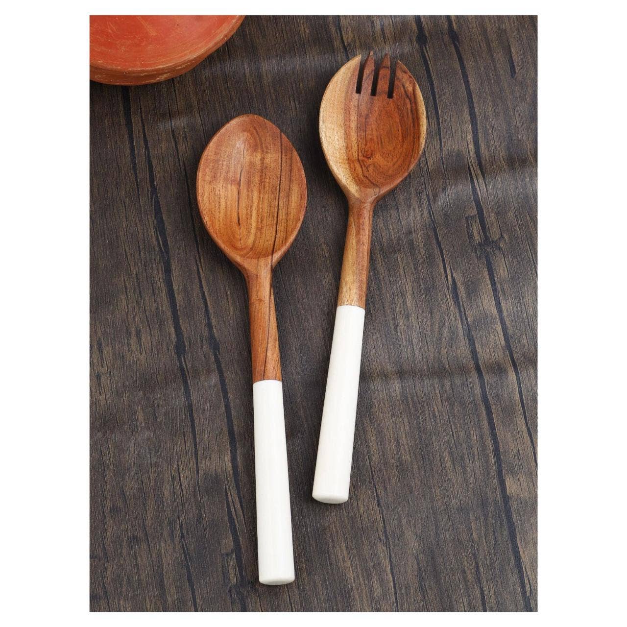 Bead Studded Wooden Salad Server 2- Piece Set (10)