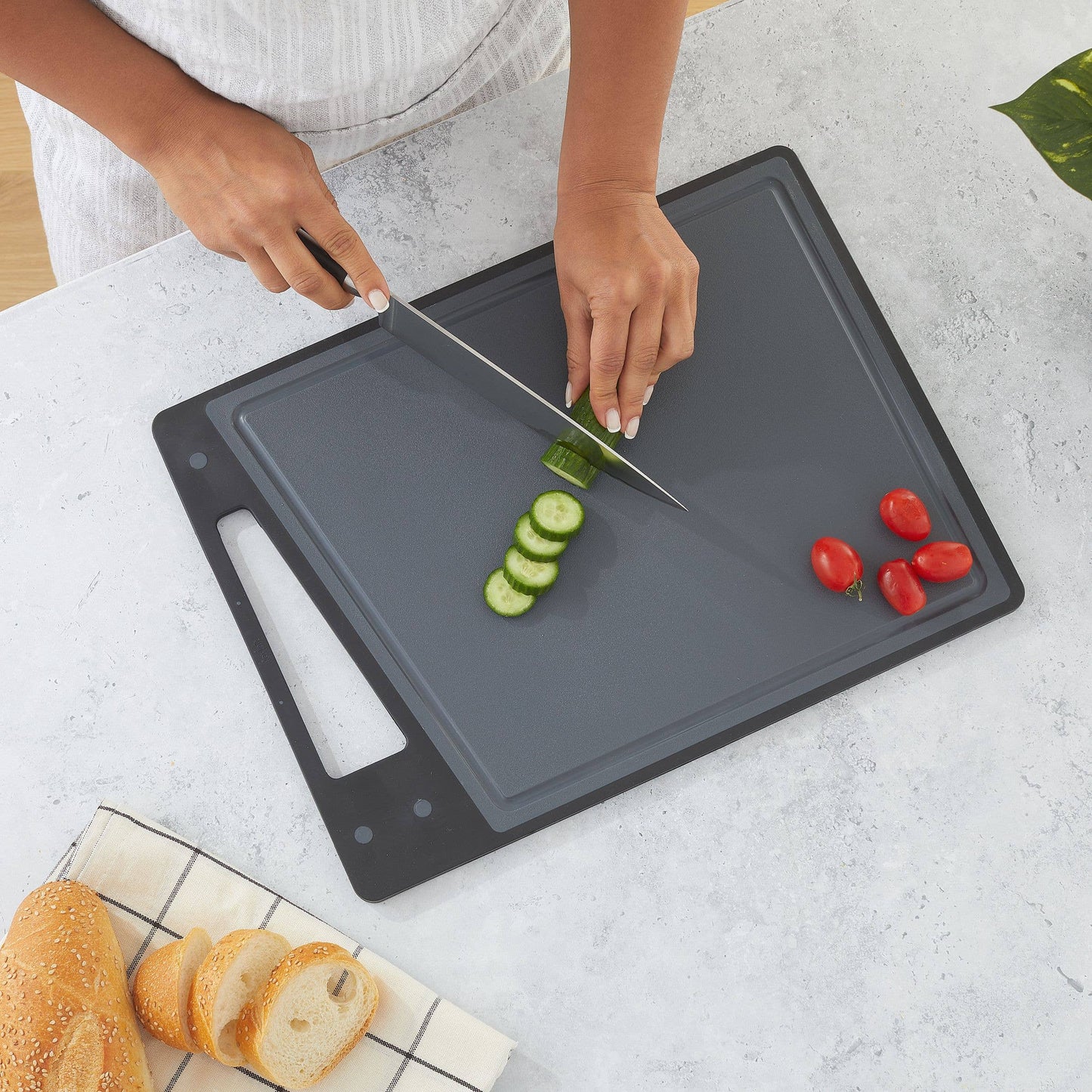 Asymmetric Colored Plastic Kitchen Cutting Boards - Set of 3: Grey-White