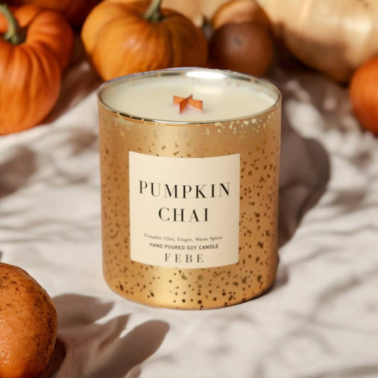 Pumpkin Chai- Chai + Warm Spices 10oz Gold Glass Candle