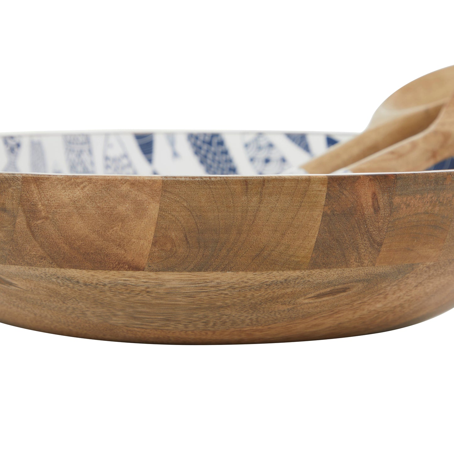 Blue or Cream Mango Wood Handmade Decorative Bowl Set of 3: Light Blue