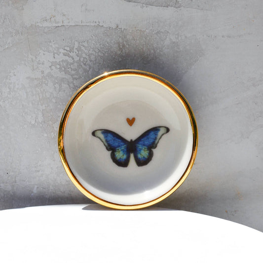 Blue Butterfly with Heart Trinket Dish | Ring Dish