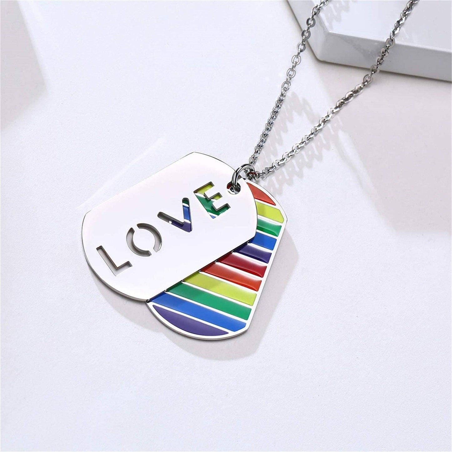 Rainbow LGBTQ Pride Love Letter Necklace in Stainless Steel: LOVE / WIth chain / No Engrave