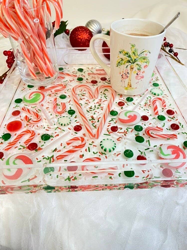 Christmas Candy, Acrylic Serving Tray: Gold Handles