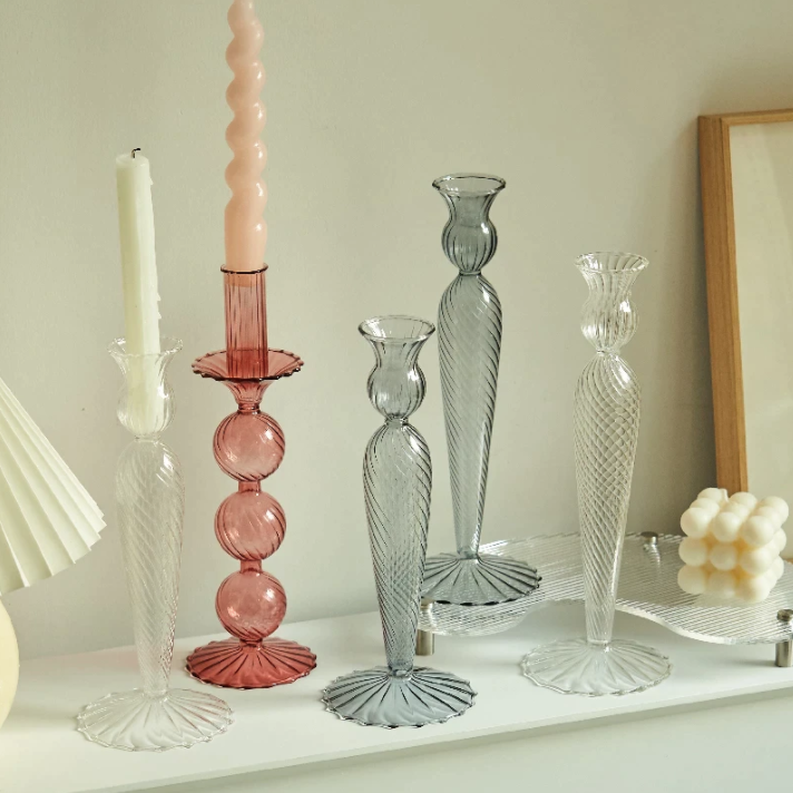 Nordic Taper Glass Candlestick Holder: Berry C