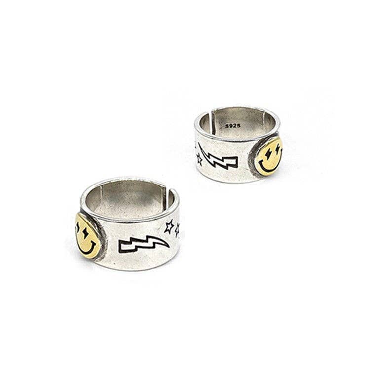 Smiley Smile Face Couple Matching Band Ring in Solid Copper: Gold