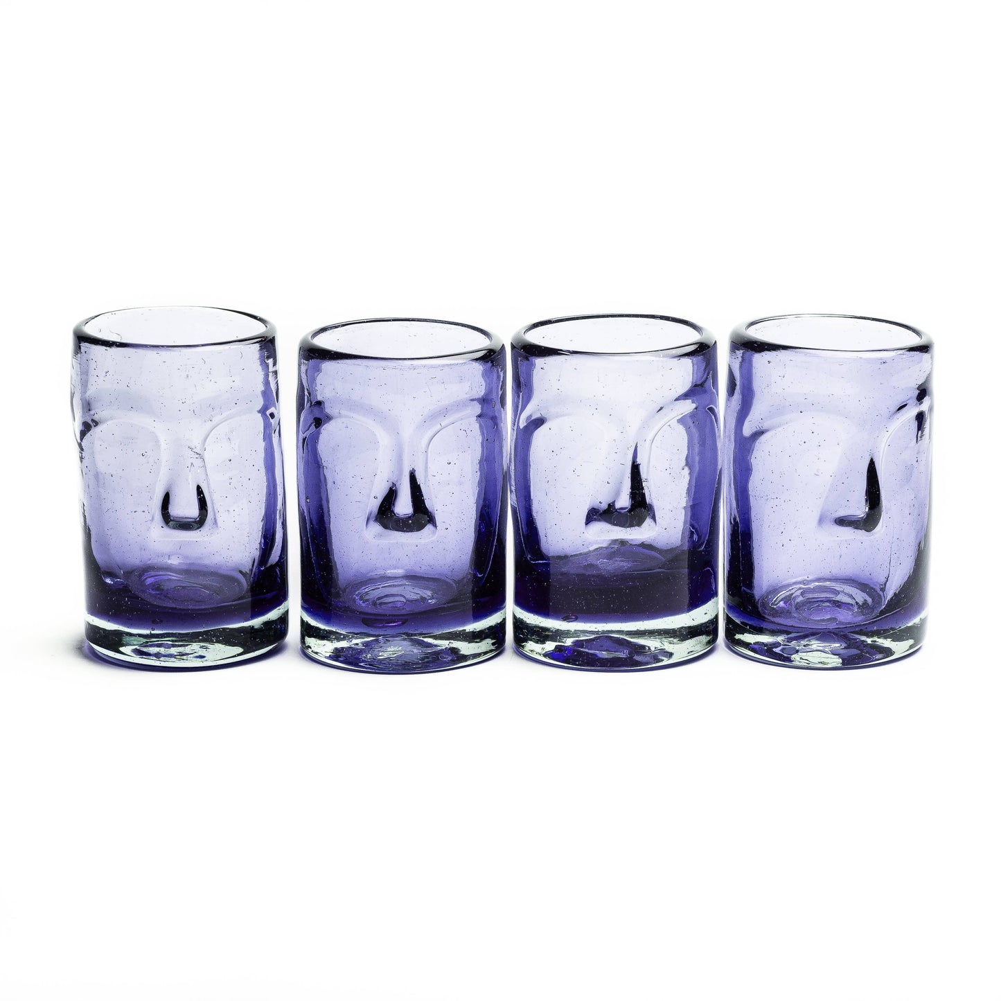 Hand Blown Moai Tiki Shot Glasses - Purple