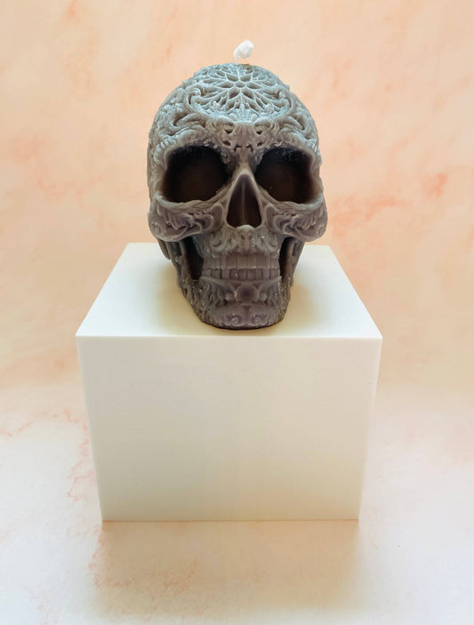 Sugar Skull Beeswax Candle - Charcoal