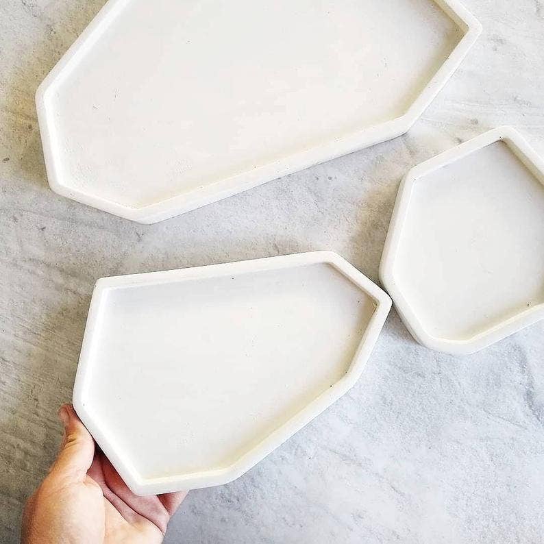 Set of 3 White Concrete Display Trays