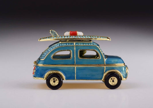 Blue Surfing Car with Surfboard Trinket Box