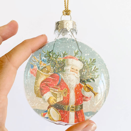 Vintage Santa See-Through Glass Holiday Ornament