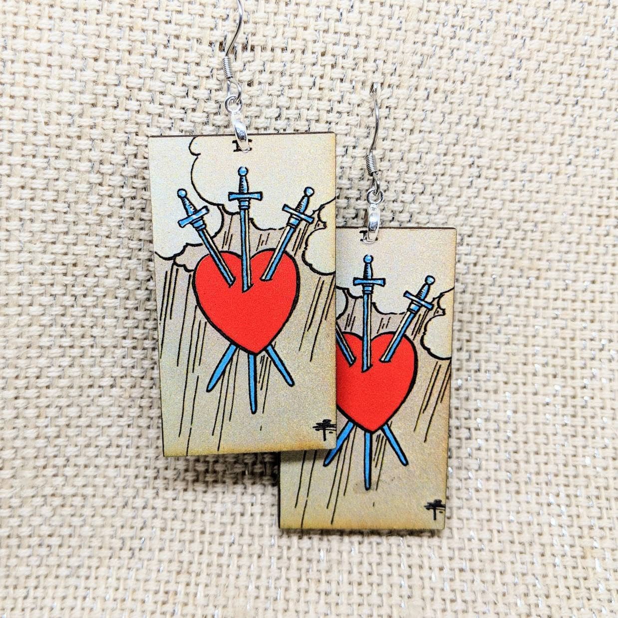 Tarot Card Earrings - Three of Swords