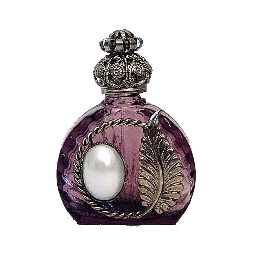 Czech Jeweled Decorative Purple Leaf Perfume Oil Bottle