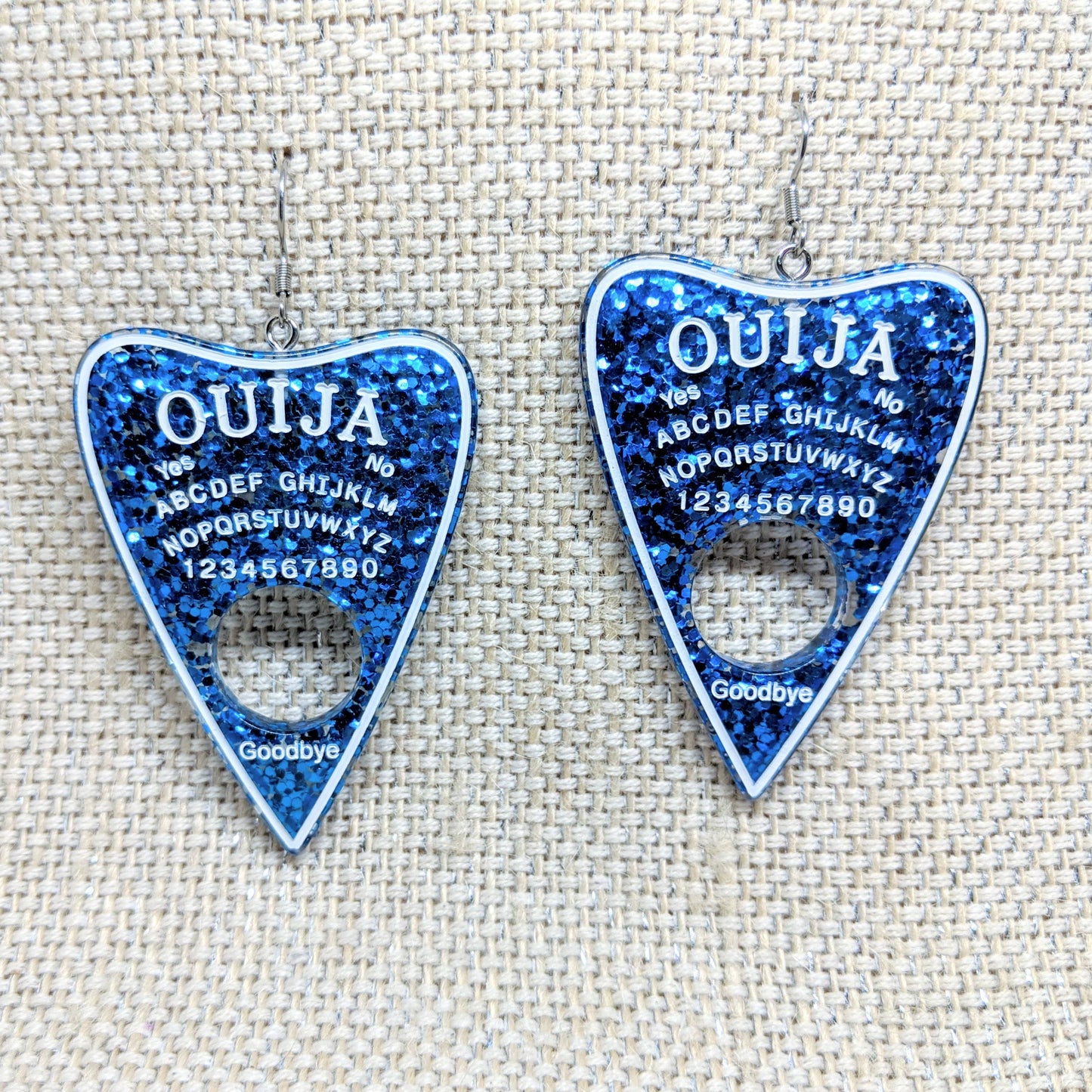 Blue Glitter Resin Planchette Earrings