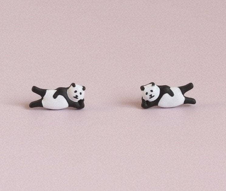 Lazy panda earrings | Cutest earrings | Bear| Enamel earrings| Sterling silver posts| Kawaii| Japanese| Anime