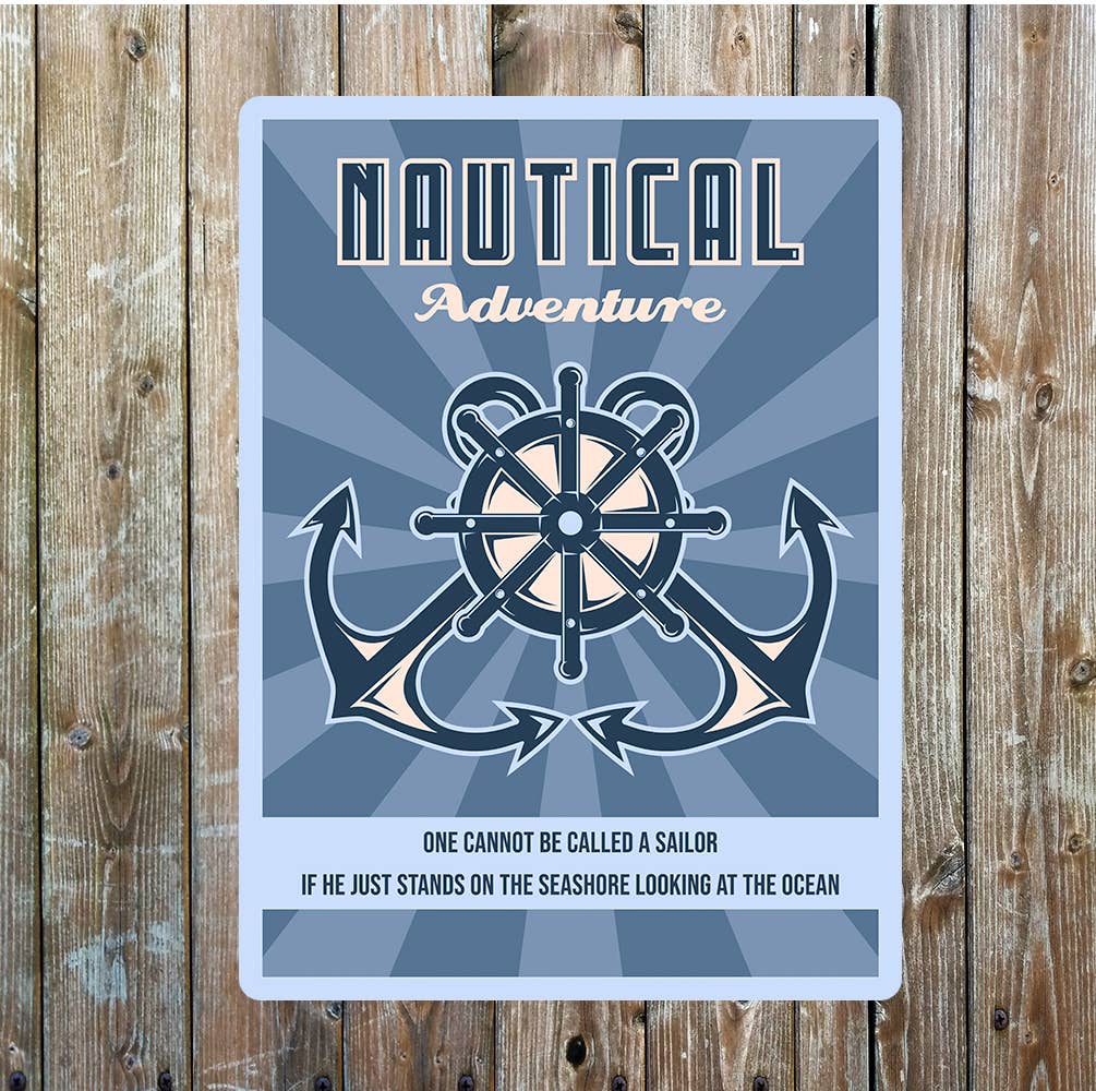 Nautical Adventure Anchors And Wheel Metal Sign Plaque