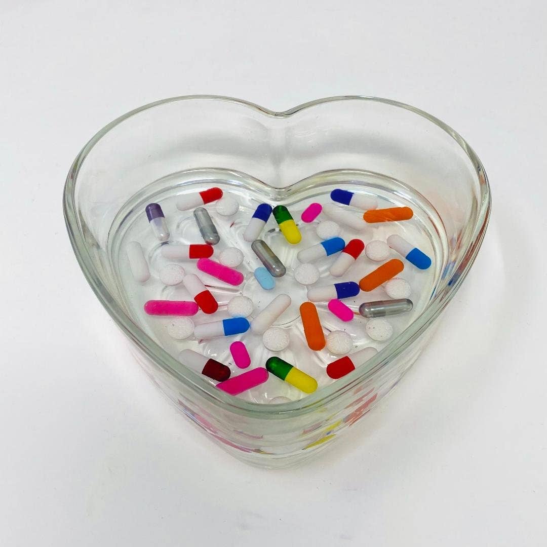 Pill Glass Heart Candy Dish