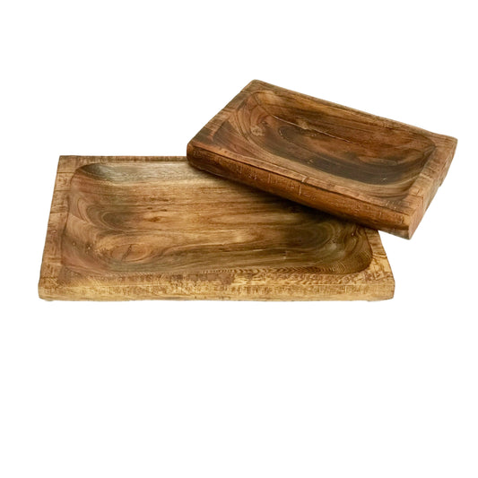 Rectangle Reclaimed Wood Serving Bowls Set of 2