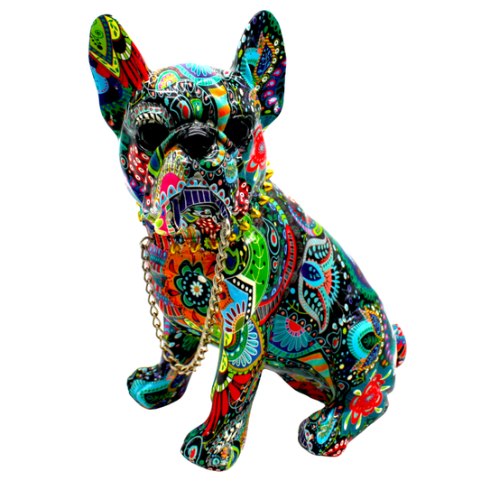 Sitting Flower French Bulldog with Necklace  - 8" tall