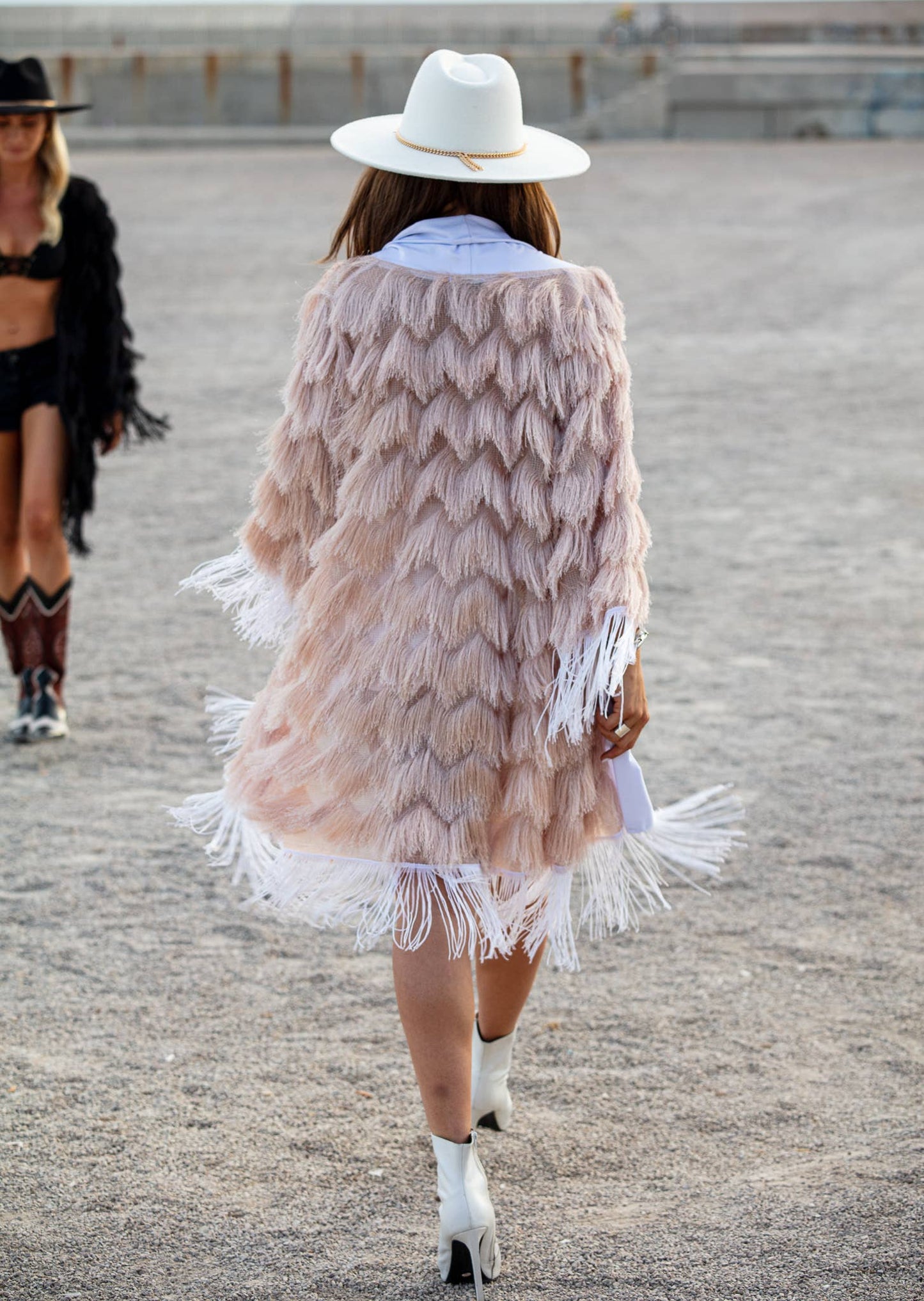 The Fringed Kimono - Blush with White Fringes