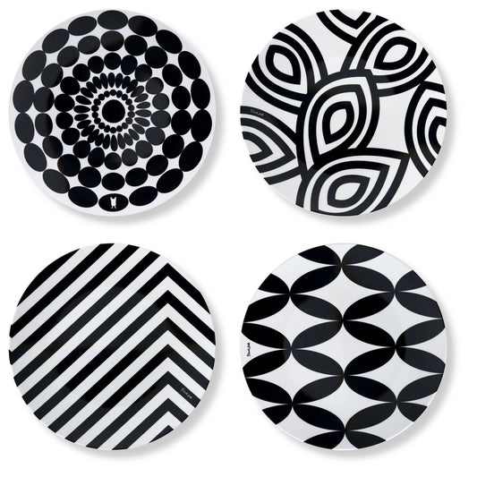 Black and White 11" Dinner Plate Gift Box - Set of 4