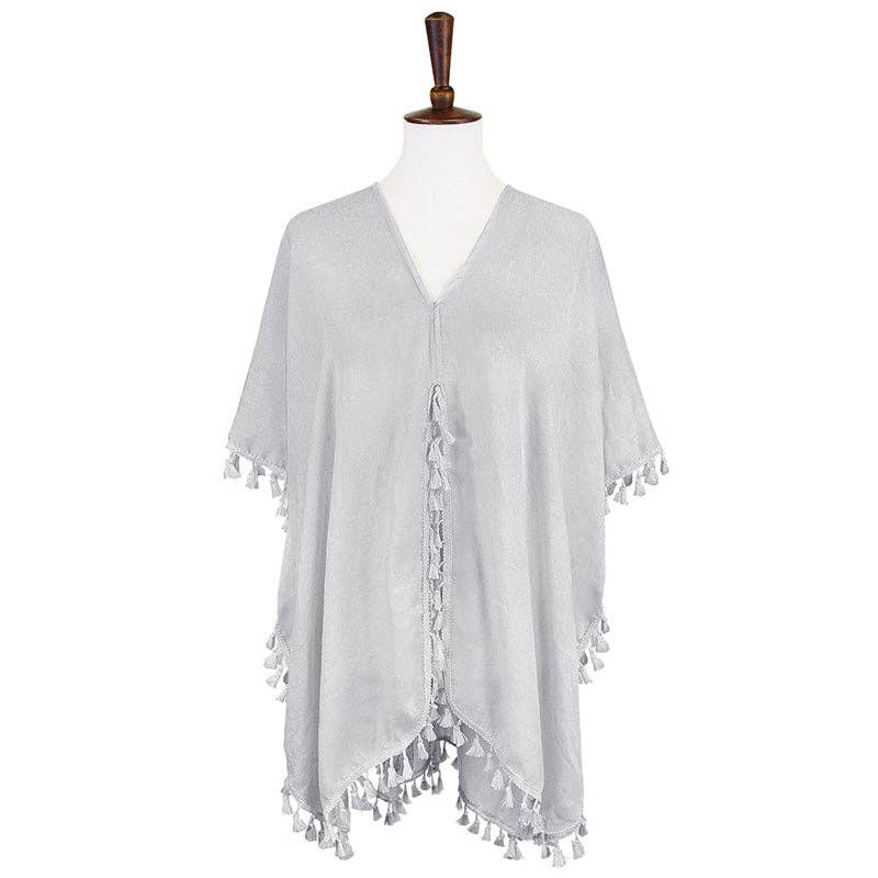 Tassel Trimmed Solid Cover Up Kimono