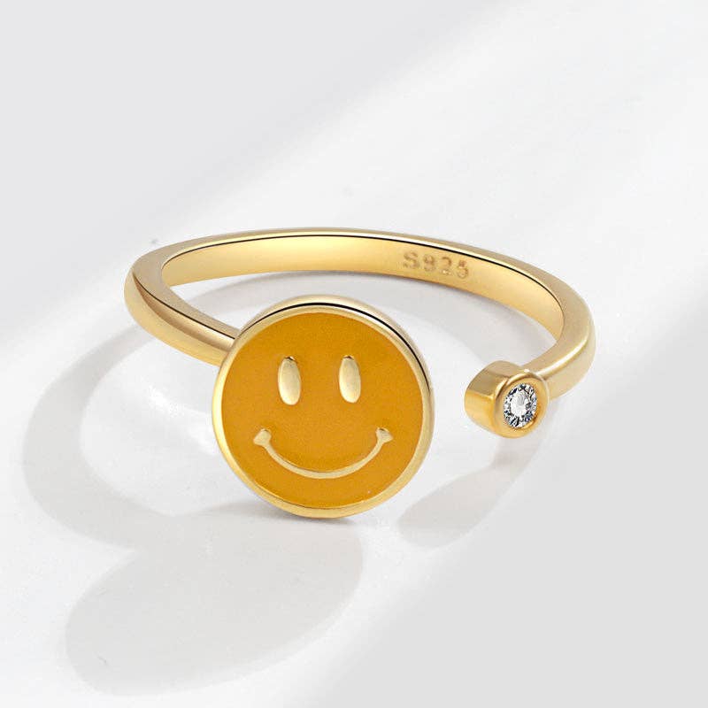 Smiley Anxiety Fidget Spinner Ring in 925 Sterling Silver: Gold