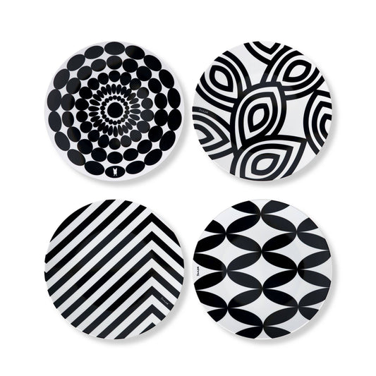 Black and White 9" Salad Plate Gift Box - Set of 4