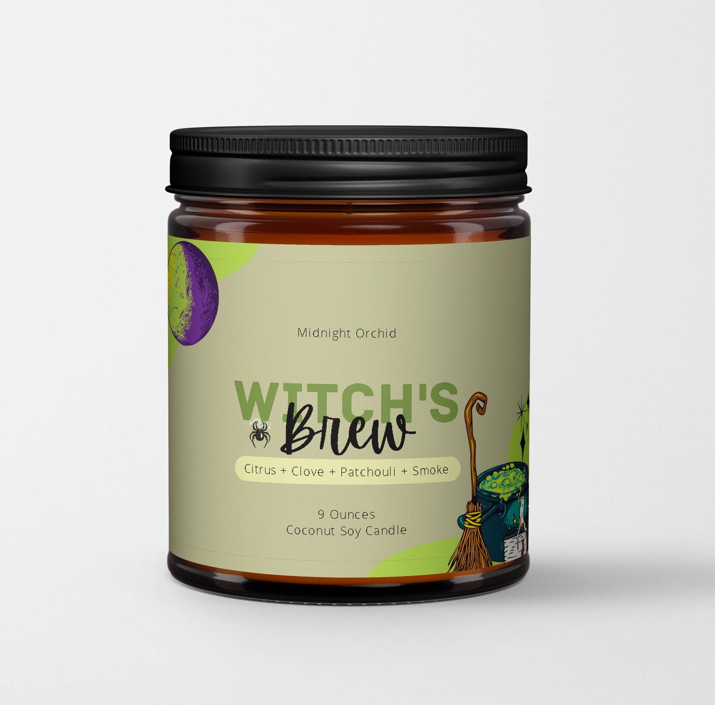 Witch's Brew Fall Coconut Soy Candle Amber Glass Jar