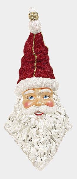 Classic Santa Face Wearing Hat Glass Christmas Ornament