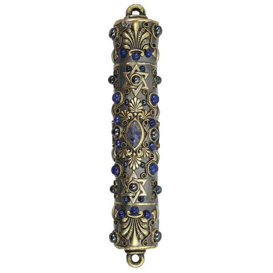 Mezuzah in Dark Blue and Gold