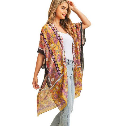 Flower Patterned Cover Up Kimono Poncho