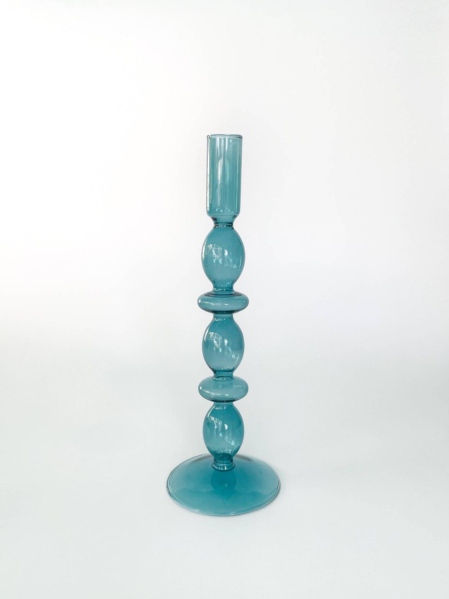 Mid-Century Modern Glass Taper Holder - Blue