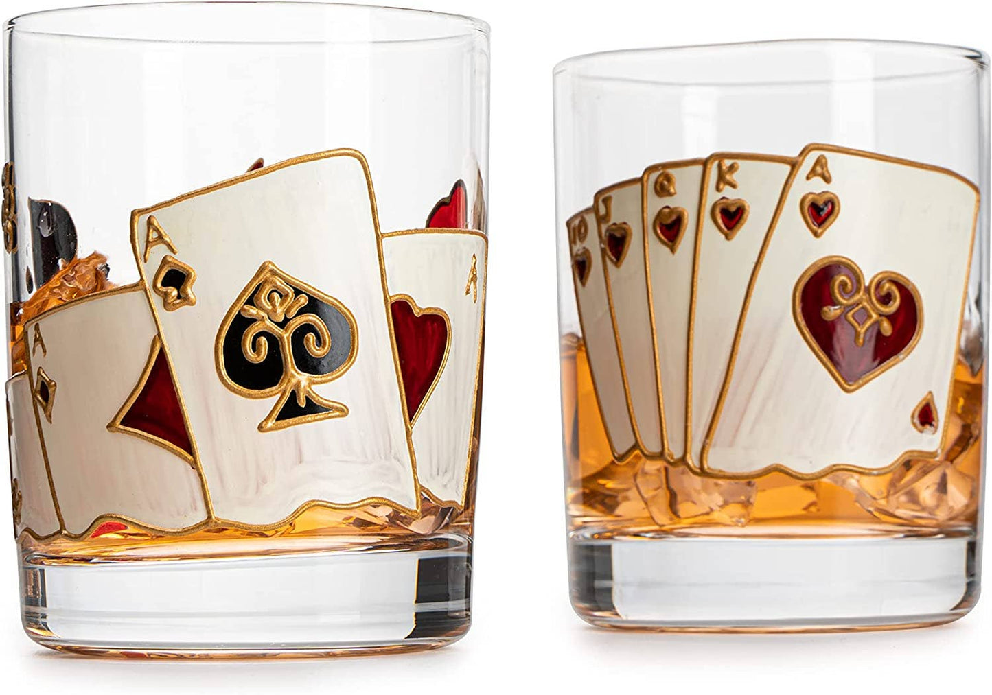 Artisanal Hand Painted Stemless Casino Set of 2 Glasses